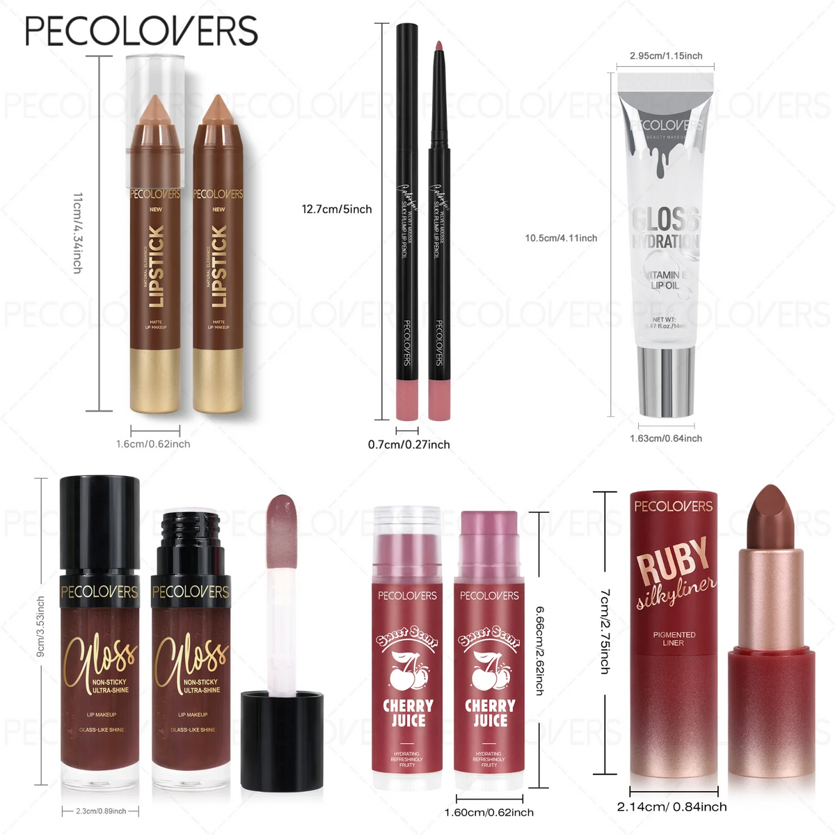 6PCS/Set Lip Makeup Set, Matte Lip Liner & Moisturizing Transparent Lip Oil & Lip Liner Lipstick Pen & Moisturize Lip Gloss & Red Nude Lipstick & Fruit Cherry Flavored Lip Balm, Create Rich Lip Makeup