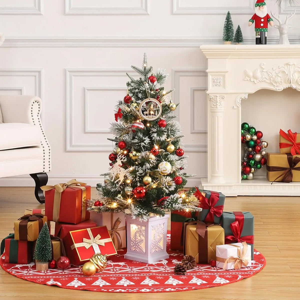 3ft Mini Christmas Tree Pre-Lit Artificial Tree with 78 Warm White Lights Tabletop Christmas Tree with Timer Function Xmas Decor