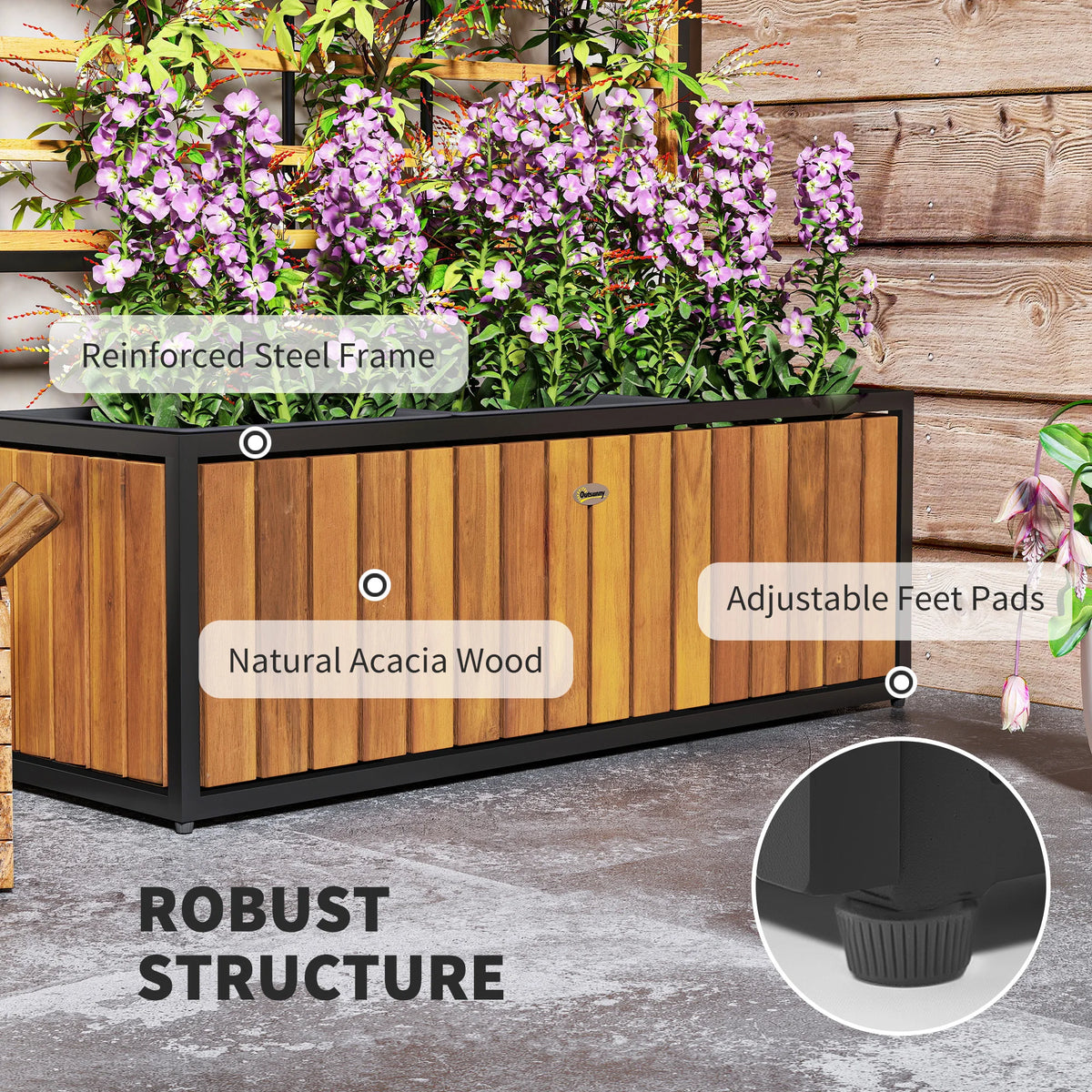 Raised Garden Bed, Planter Box with Trellis, Removable Pots, Teak