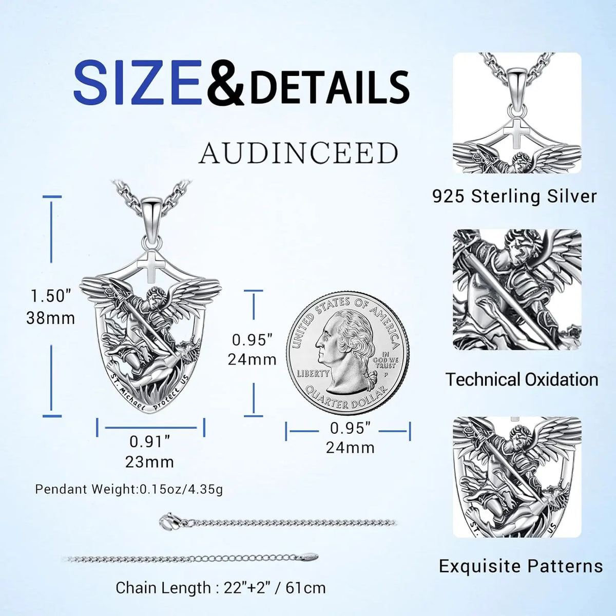 St Michael Necklace 925 Sterling Silver Archangel Michael Medal Pendant Necklace Protection Amulet Jewelry Gifts for Men Women