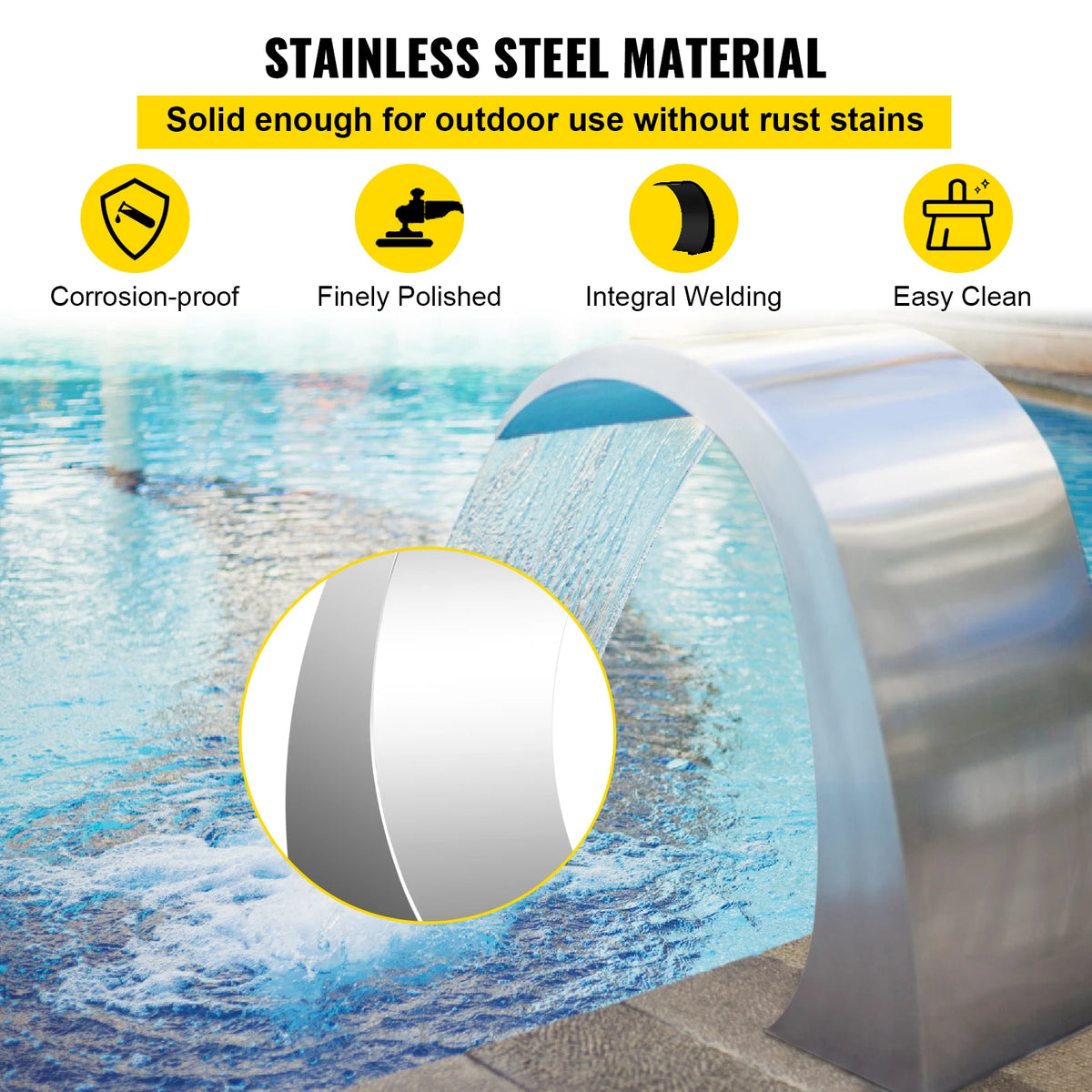 SucceBuy Stainless Steel Pool Waterfall Fountain For Garden Ponds