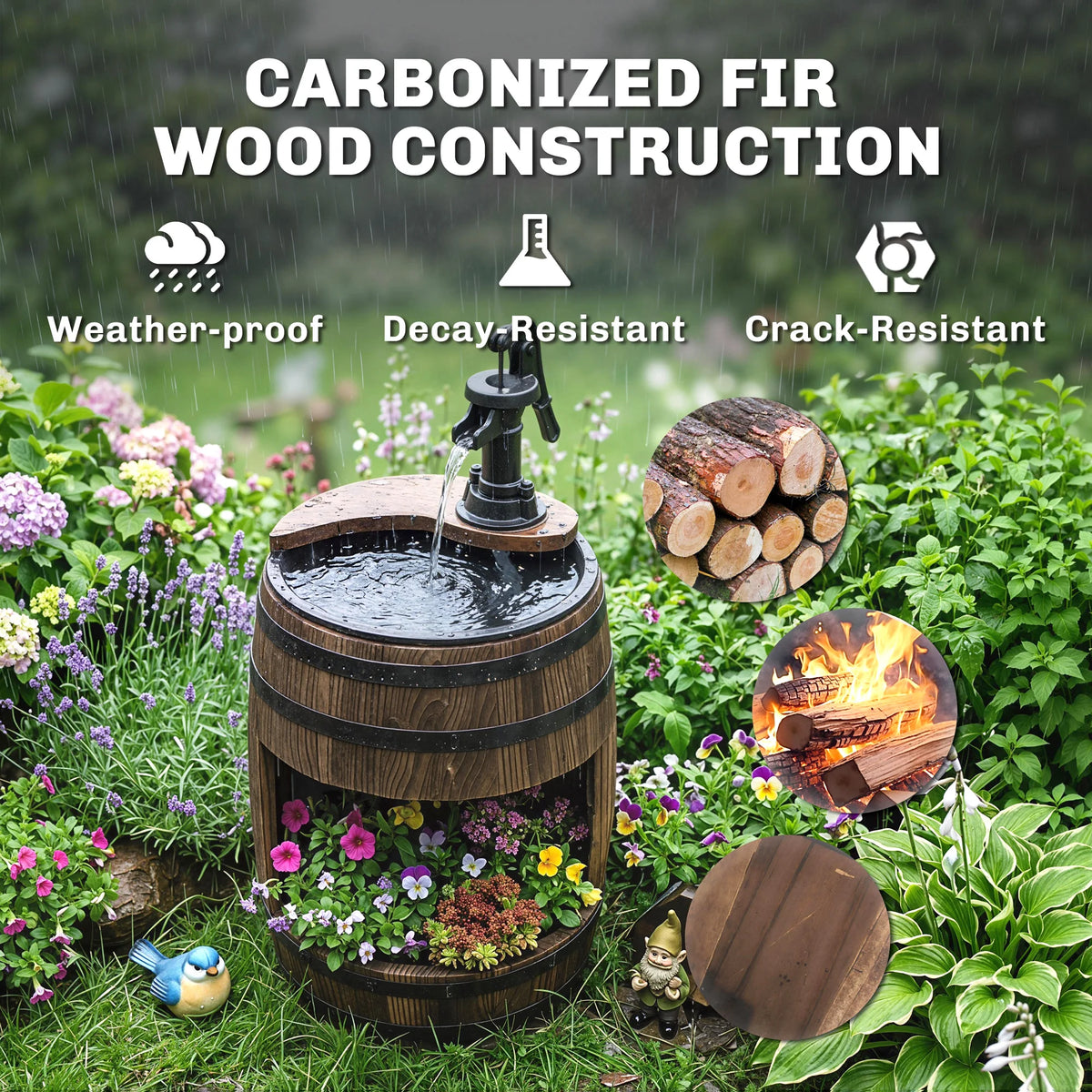Outsunny Wooden Water Pump Fountain For Garden And Patio Decor