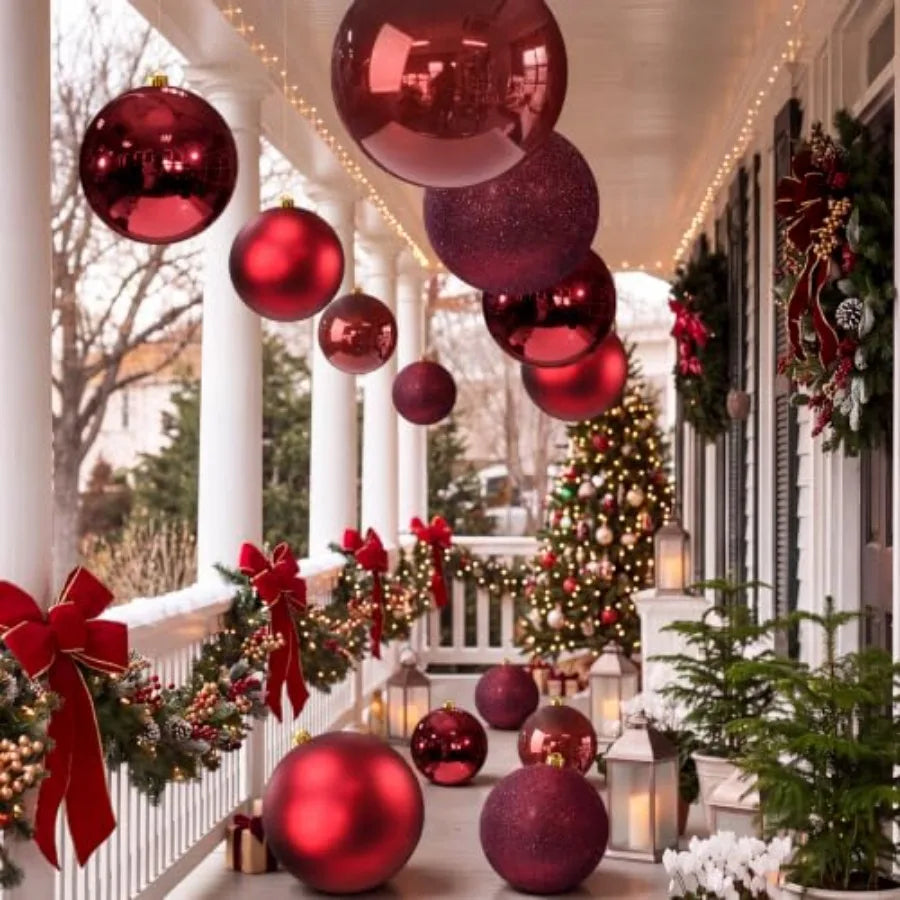 8 Pack Extra Large Christmas Ornament Balls for Tree Decoration, Glass, Wine Red, Shatter-Resistant and Glossy Finish