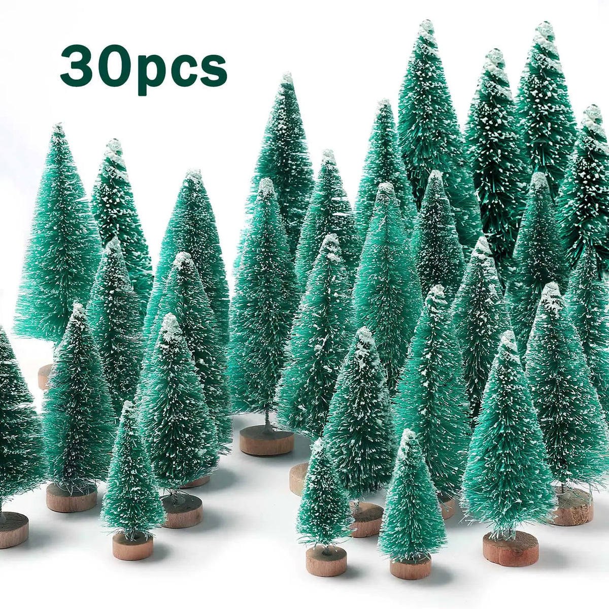 30pcs Mini Christmas Trees Artificial Christmas Tree Bottle Brush Trees with Wooden Base for Christmas Decor Party Home Table Craft Decorations (Silver,Green)
