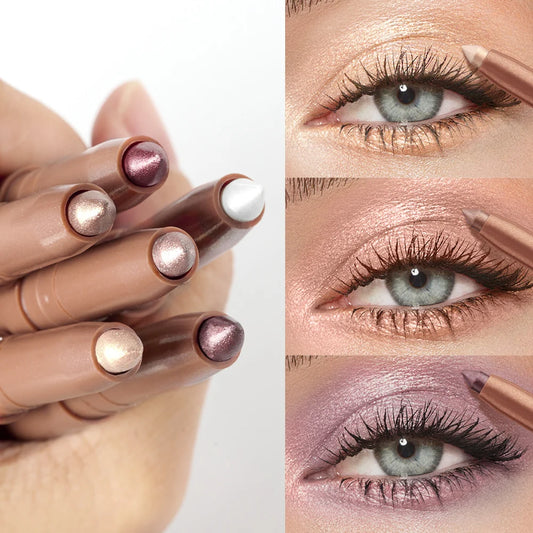 Shimmer Cream Eyeshadow Stick Waterproof Metallic Eye Shadow Crayon Blendable Long Lasting Glitter Eye Brightener Stick Daily Eye Makeup Cosmetic