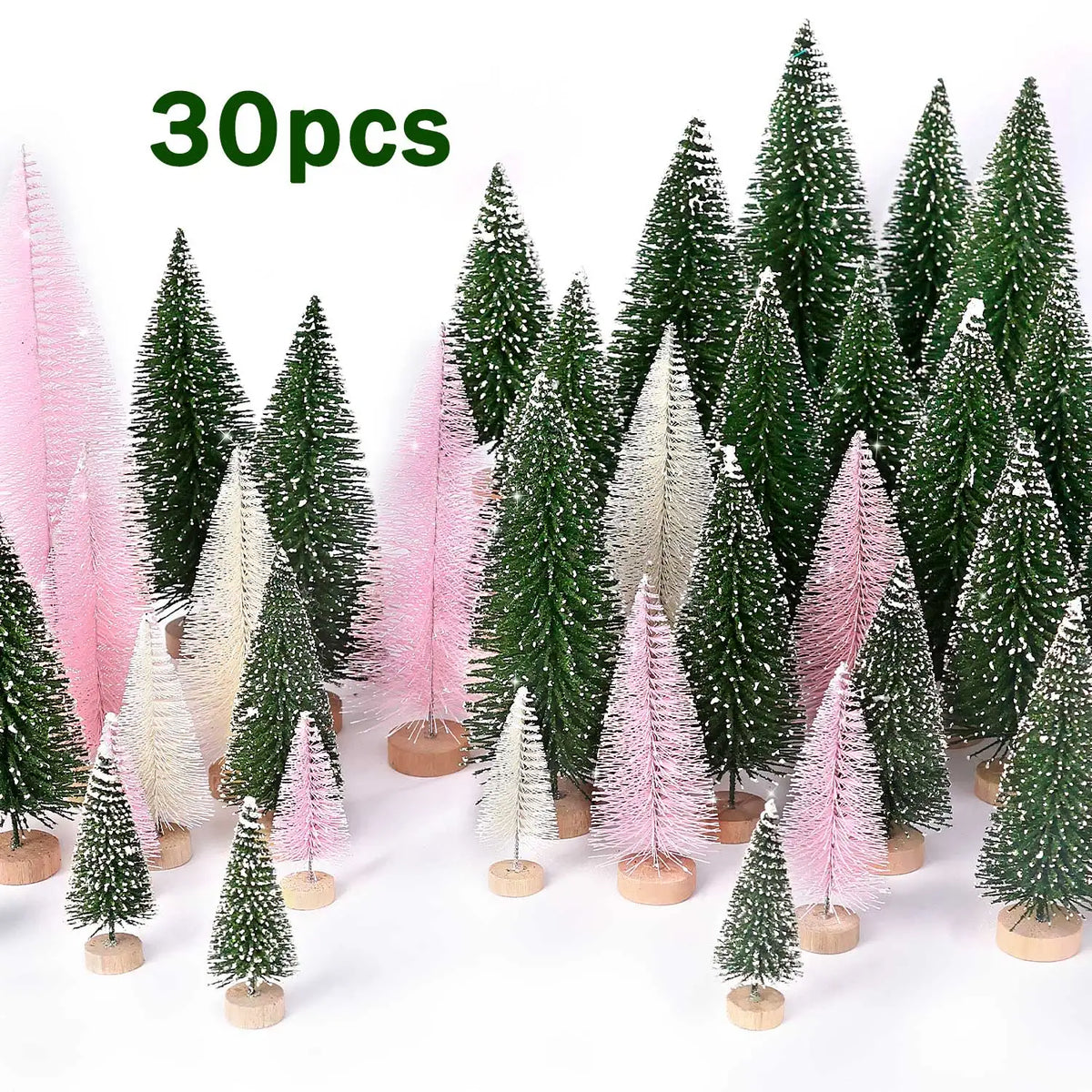 30pcs Mini Christmas Trees Artificial Christmas Tree Bottle Brush Trees with Wooden Base for Christmas Decor Party Home Table Craft Decorations (Silver,Green)