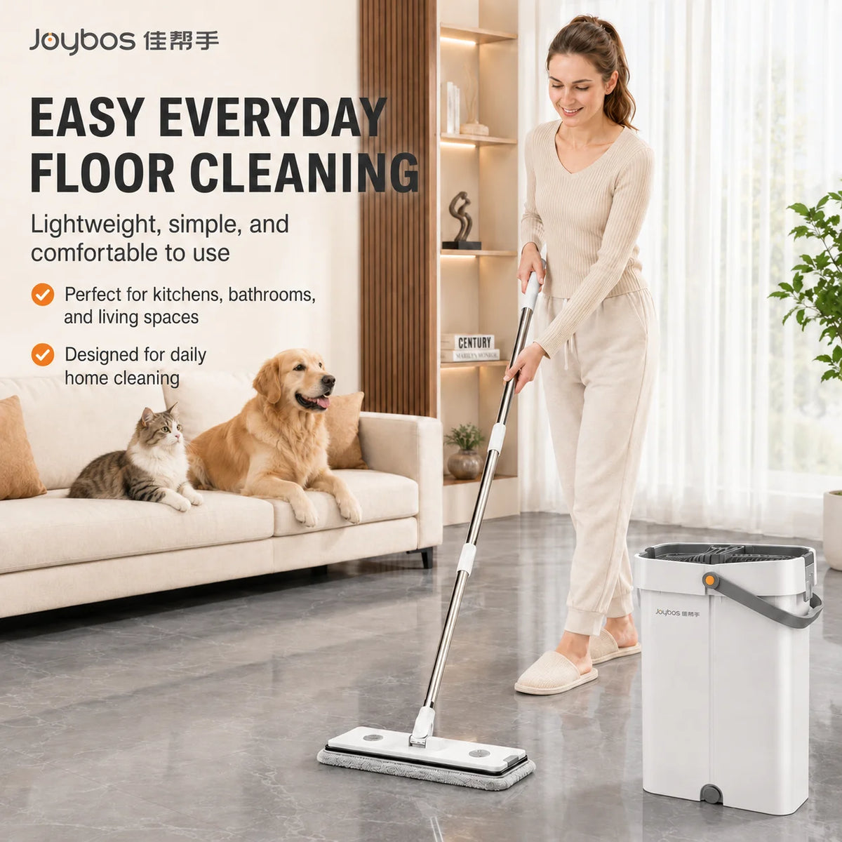 Joybos Ultra Slim Flat Mop Bucket Hands Free Cleaning System