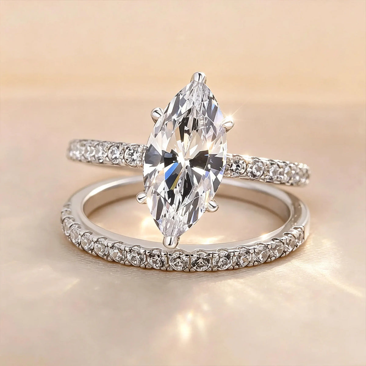 New 925 Sterling Silver 5CT Moissanite Horse Eye Ring Set for Women, Fashionable and Shiny Matching Rings, Wedding Gifts, Banquet Ring Accessories, Valentine's Day Gifts, Birthday Accessories, the Best Gift for Good Friends