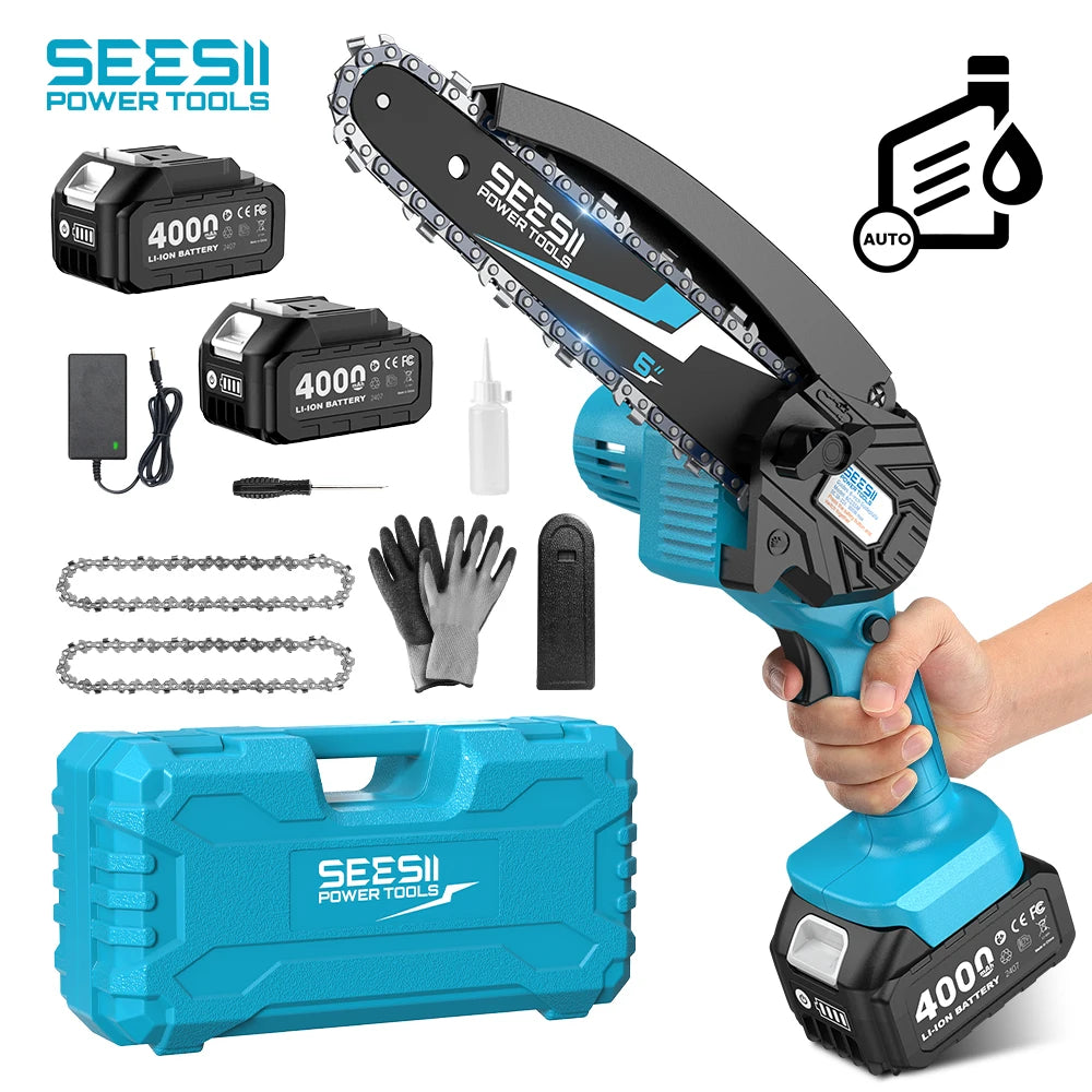 Seesii Cordless Mini Chainsaw Rechargeable Handheld Wood Saw