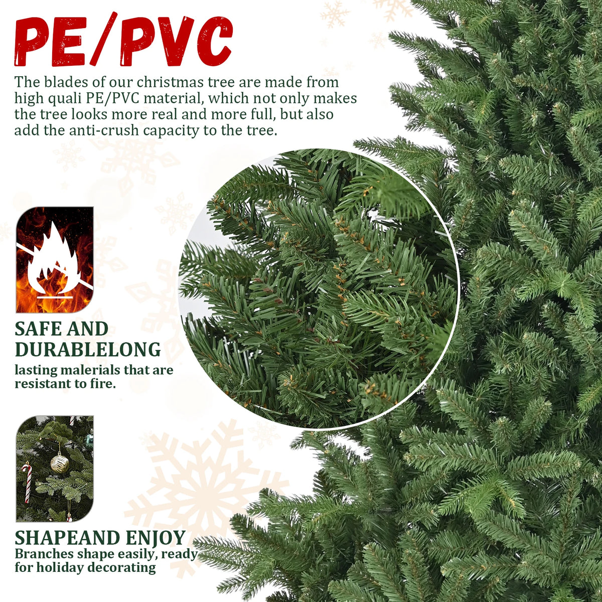 6ft Artificial Christmas Tree, 1168 PE+PVC Mixed Tips Full Lush Hinged Pine, Easy Assembly Holiday Tree with Sturdy Metal Stand for Indoor Decor, Green