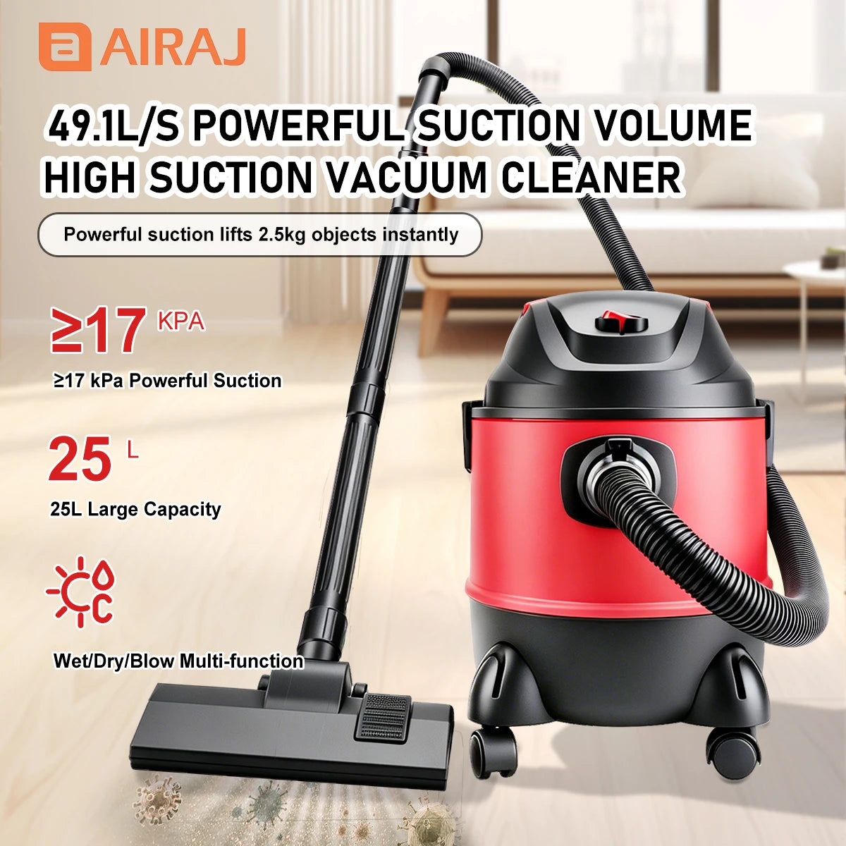 AIRAJ Electric Wet And Dry Vacuum Cleaner With Blow Function