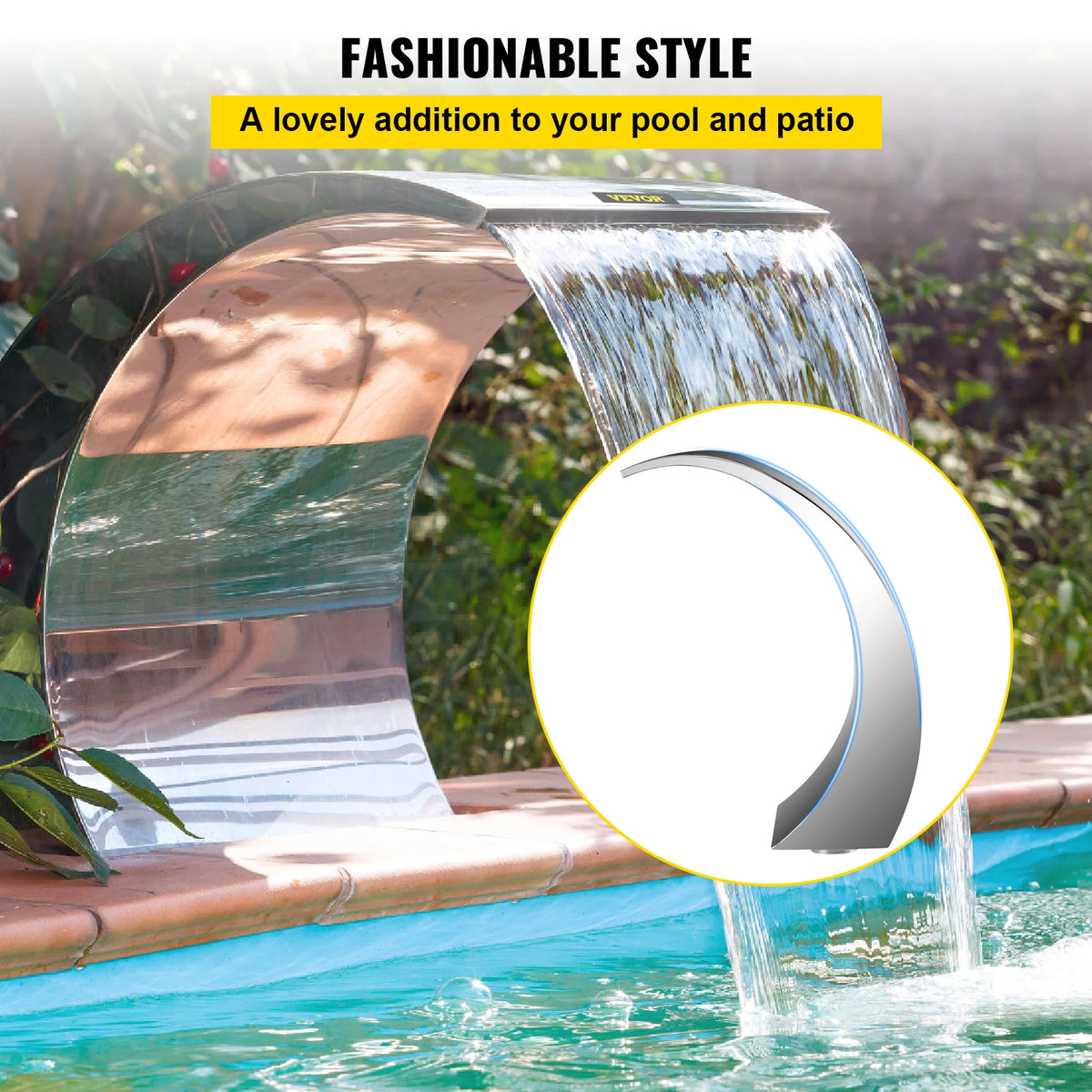 SucceBuy Stainless Steel Pool Waterfall Fountain For Garden Ponds