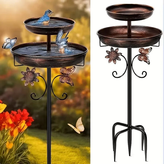 Vintage Bird Bath And Hummingbird Feeder Set Outdoor Decor