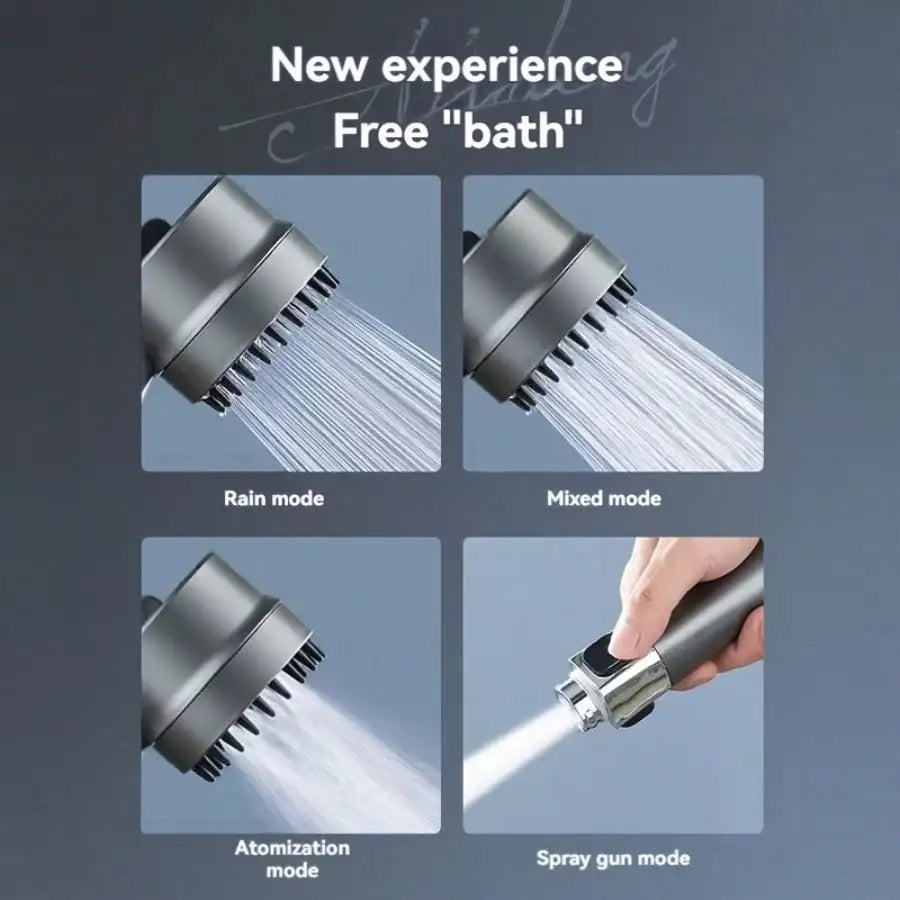 Stainless Steel Shower Head Set With 5 Filter Cartridges, 3 Adjustable Modes, Stainless Steel Panel & Adapter
