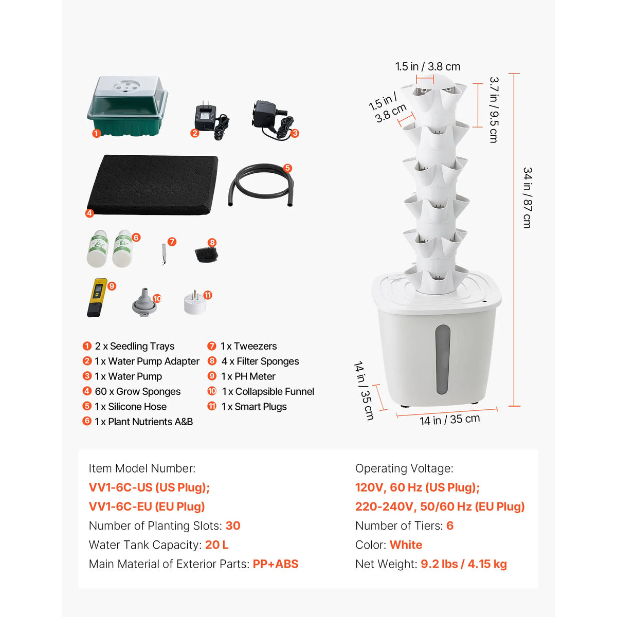 SucceBuy Hydroponic Tower 20/30/45/50 Pods 4/6/9/10 Tiers Hydroponics Growing System Kit with 20L Water Tank & Pump for Herbs