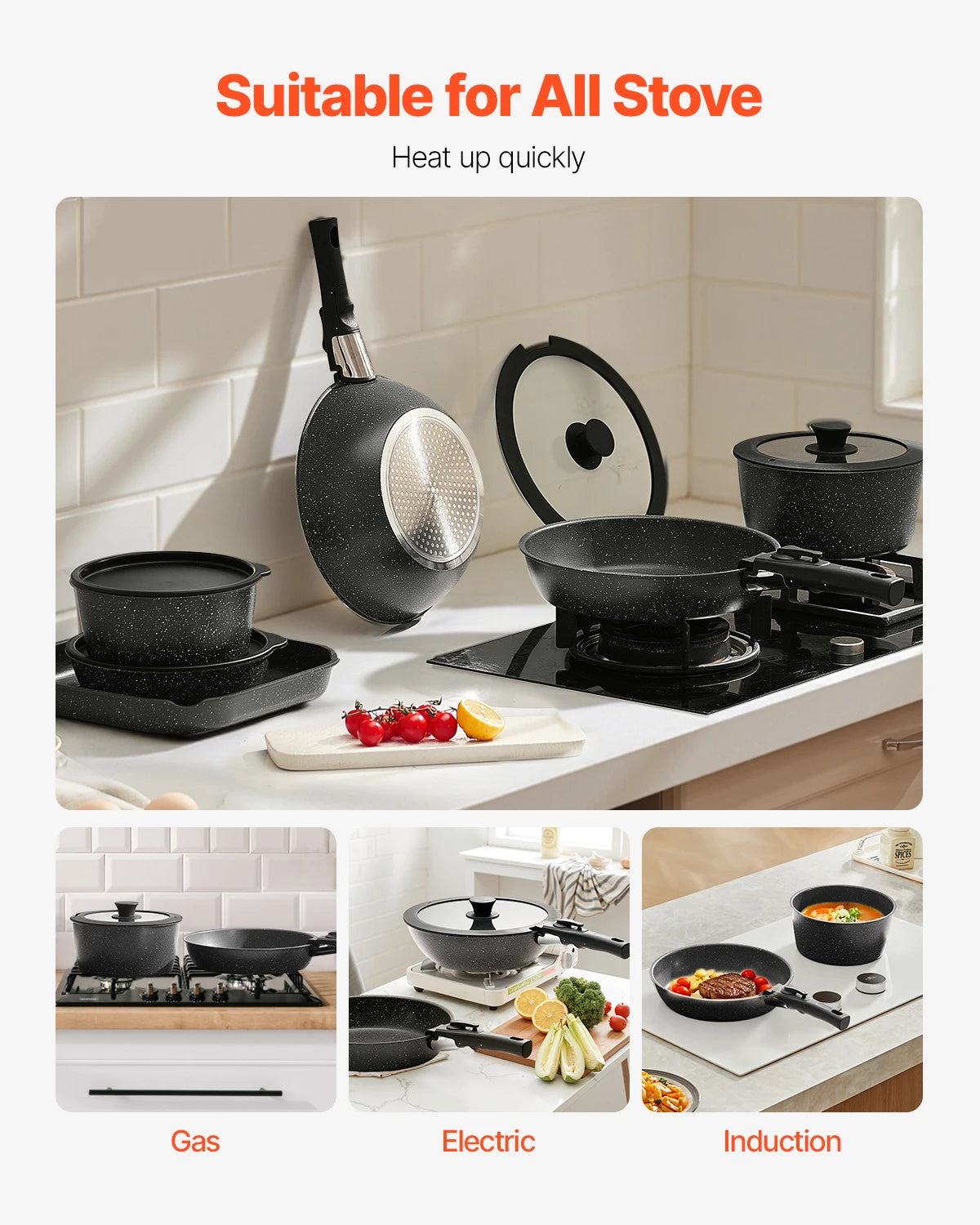 SucceBuy Nonstick Granite Cookware Set With Pots And Pans