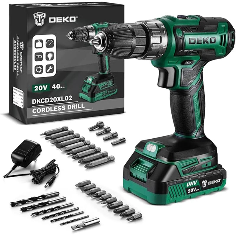 DEKO Cordless Drill Driver Kit With Battery And Charger