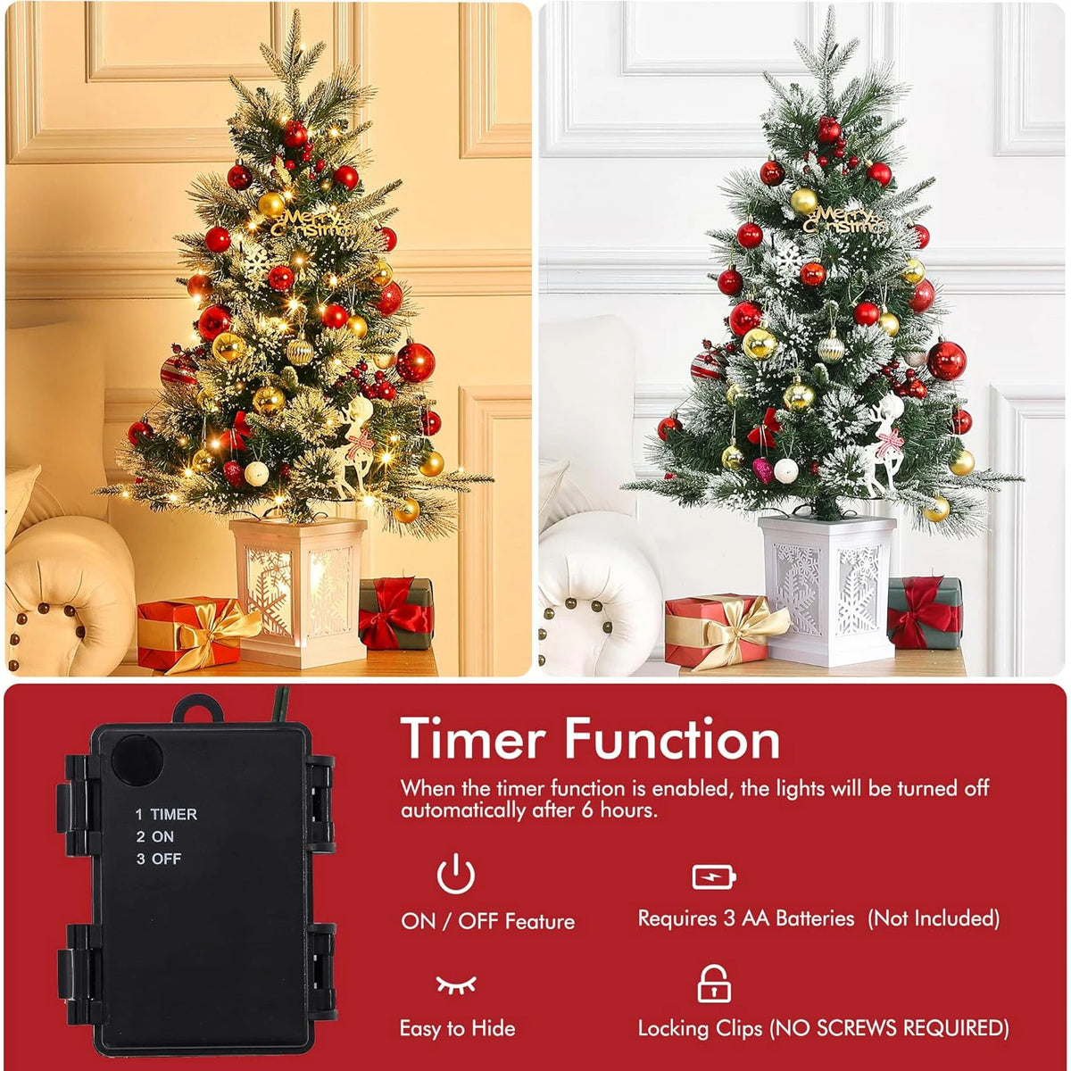 3ft Mini Christmas Tree Pre-Lit Artificial Tree with 78 Warm White Lights Tabletop Christmas Tree with Timer Function Xmas Decor
