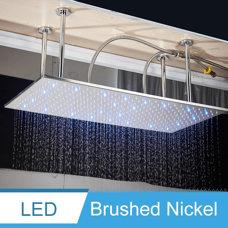 Shinesia LED Bathroom Shower Faucet 40*80cm Large Rainfall Waterfall Shower System Set Ceiling Mounted Black/Brushed Gold