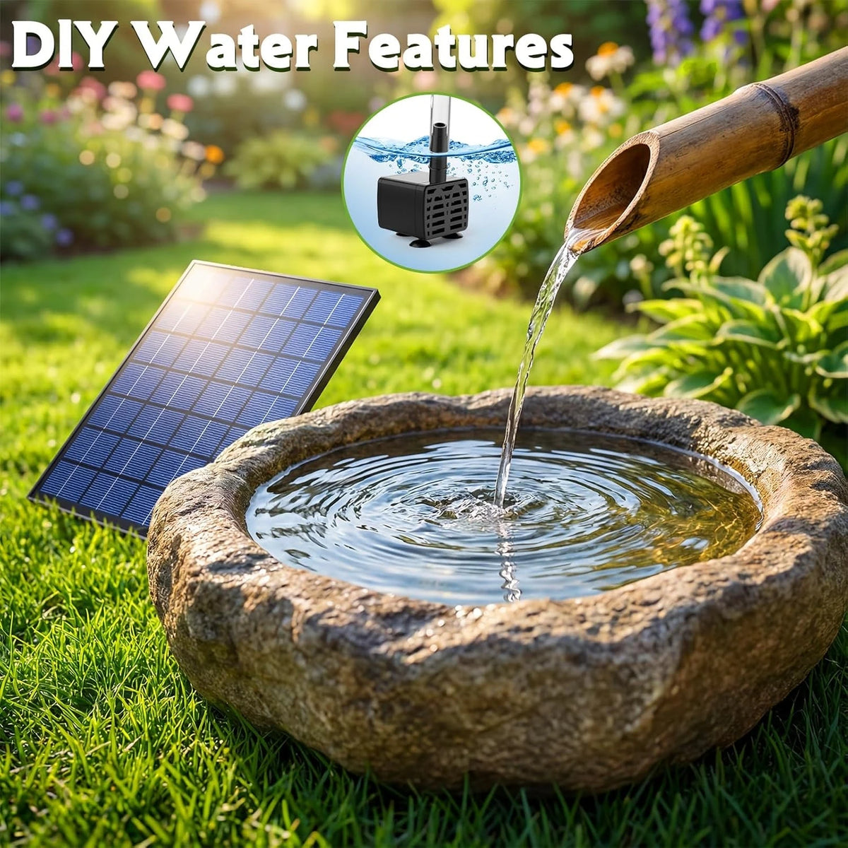 Solar Water Fountain Pump With Six Nozzles For Garden Ponds