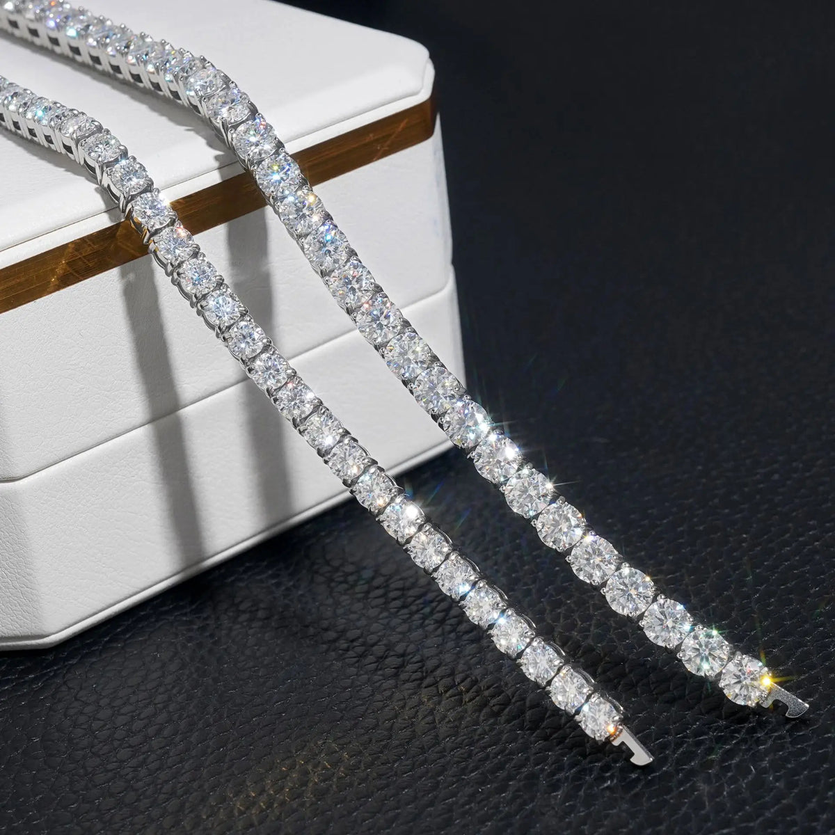 Hip Hop 925 Sterling Silver 3mm 4mm 5mm VVS Moissanite Diamond Necklace Moissanite Tennis Chain