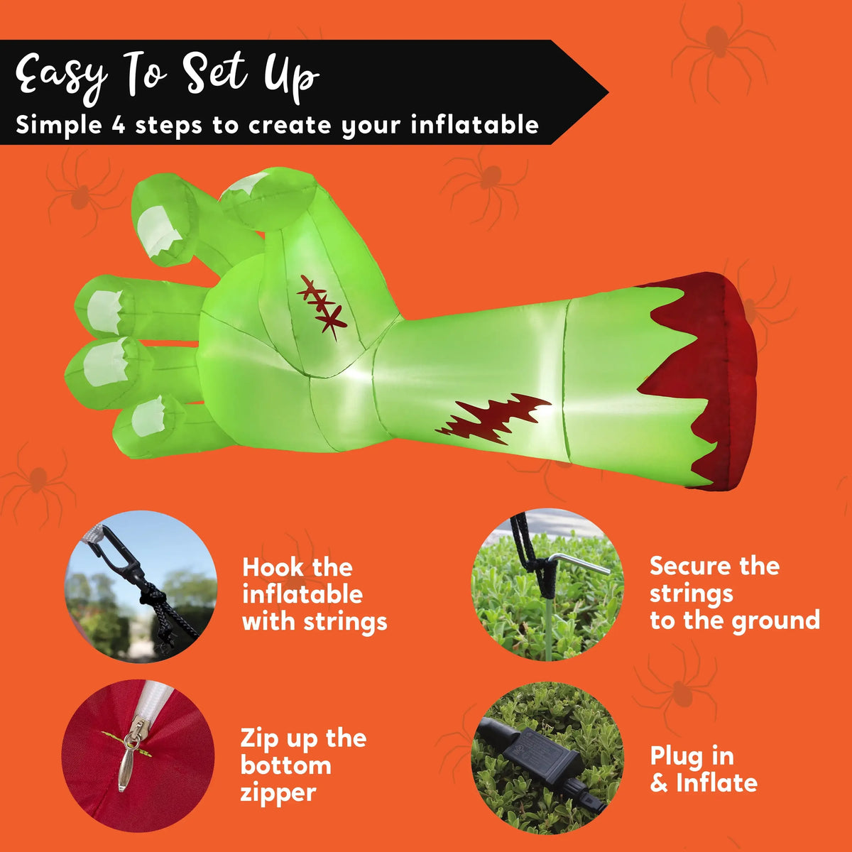Joyfy Giant Zombie Arm Halloween Inflatable With Built In LEDs