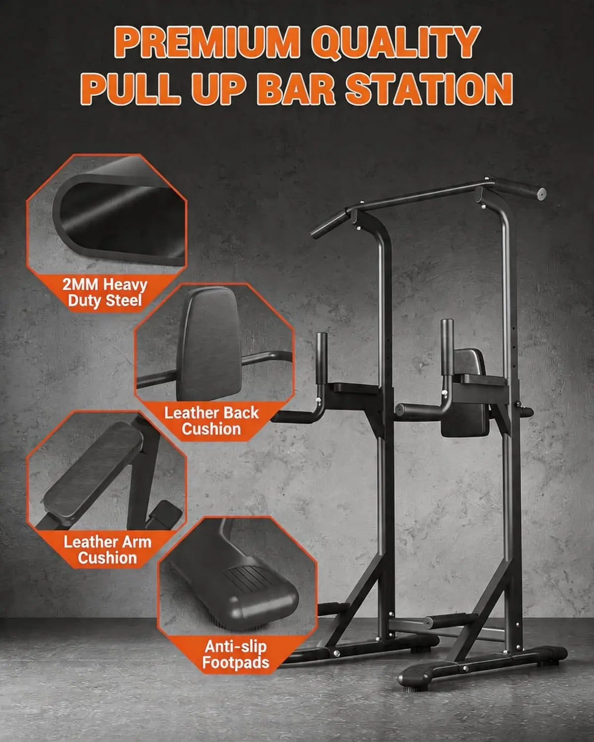 Power Tower Pull Up Bar for Home Gym, 450lbs Heavy Duty Capacity, Multi-Function Dip Station with Adjustable Height, Full Body Strength Training Equipment for Pull-Ups, Dips, Leg Raises, Carbon Steel Fitness Rack