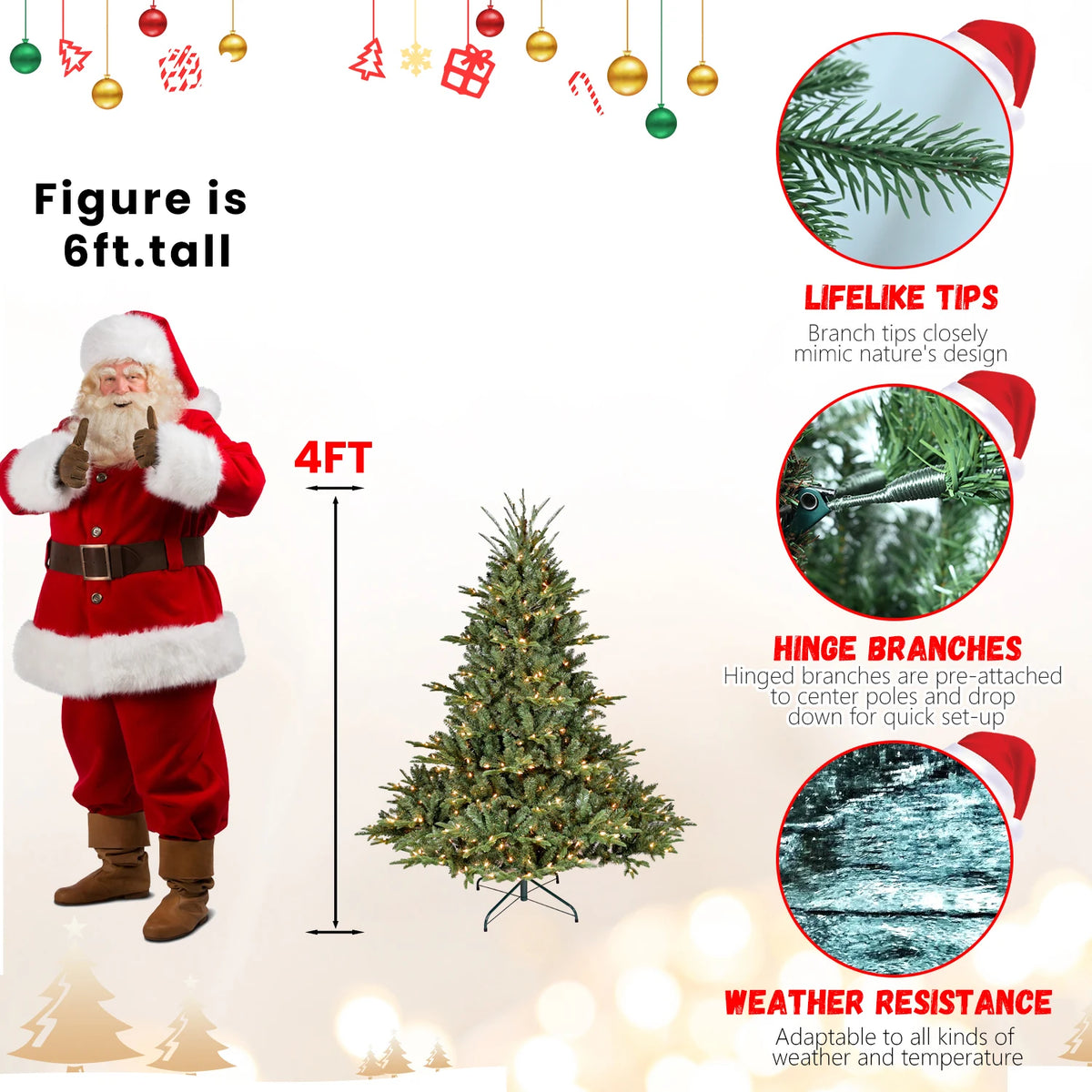 Pre-Lit Hinged Full Artificial Christmas Tree UL Certified Lights