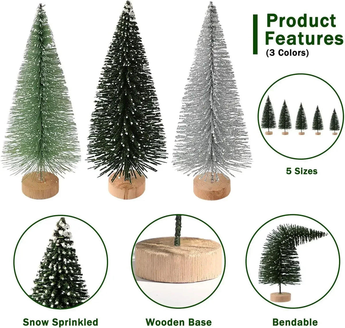 30pcs Mini Christmas Trees Artificial Christmas Tree Bottle Brush Trees with Wooden Base for Christmas Decor Party Home Table Craft Decorations (Silver,Green)