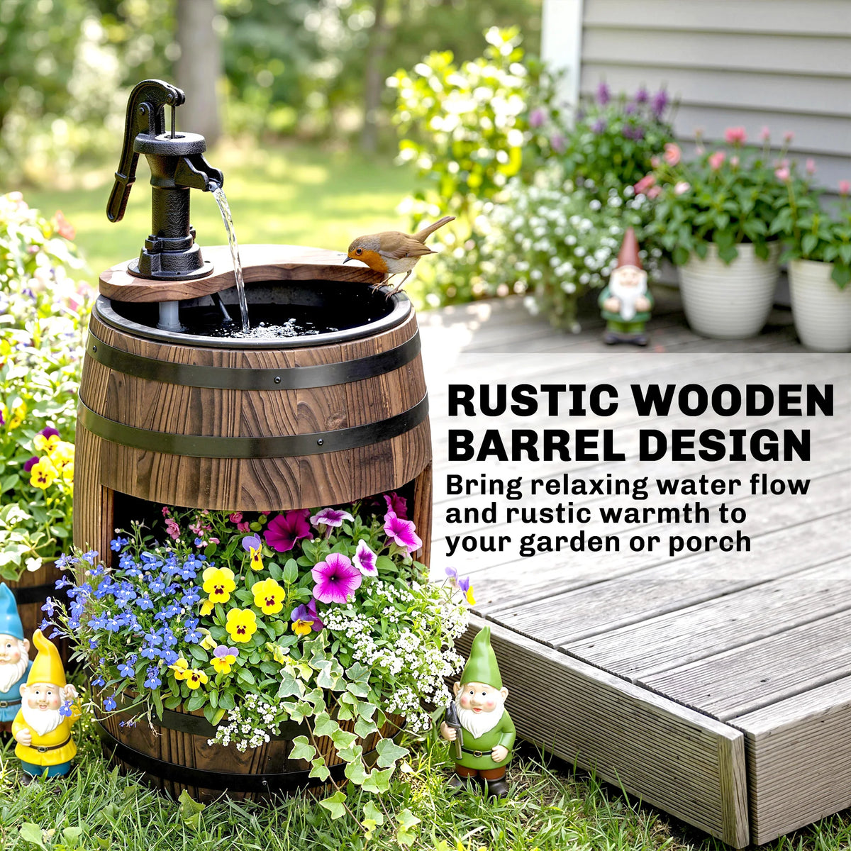 Outsunny Wooden Water Pump Fountain For Garden And Patio Decor