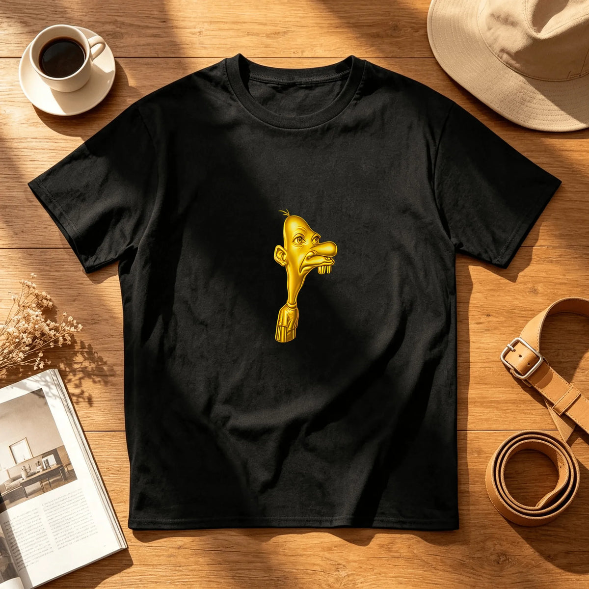 Golden Cartoon Character Head T-Shirt Men Women Vintage Graphic Print Casual Cotton Short Sleeve