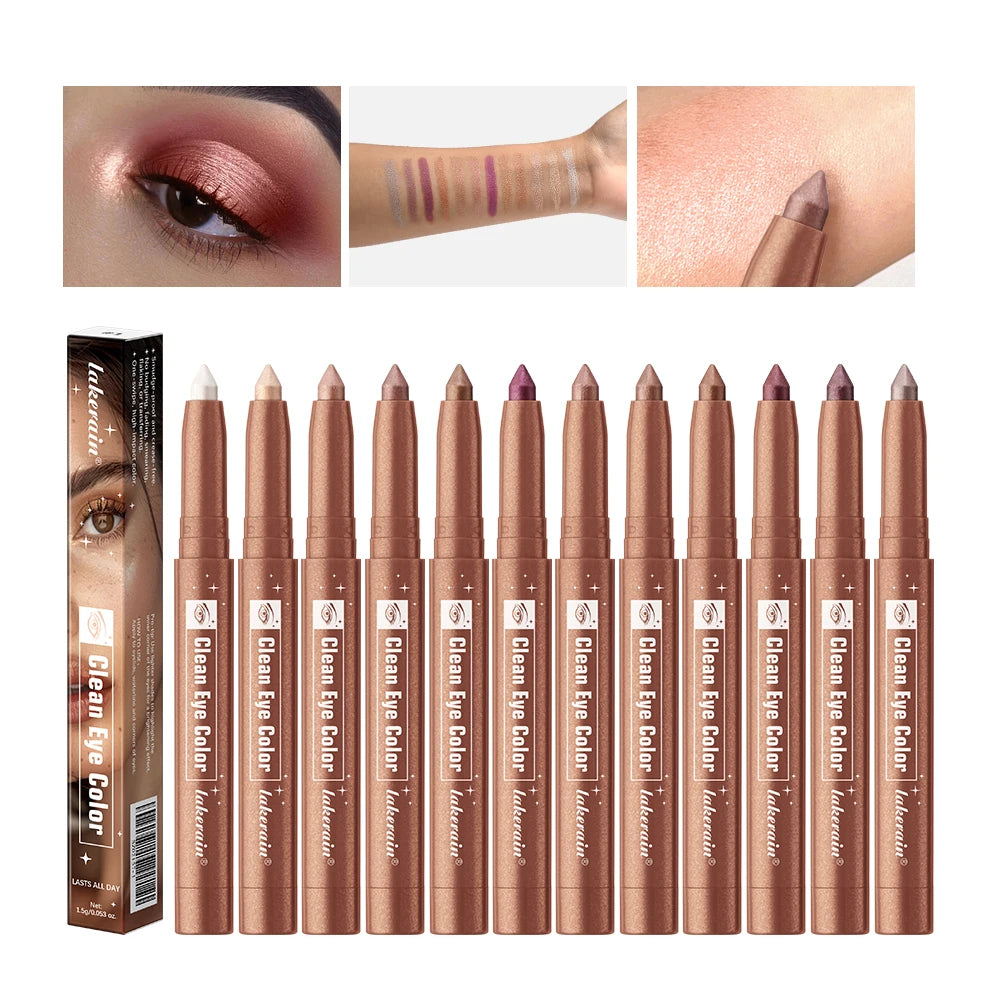 Shimmer Cream Eyeshadow Stick Waterproof Metallic Eye Shadow Crayon Blendable Long Lasting Glitter Eye Brightener Stick Daily Eye Makeup Cosmetic