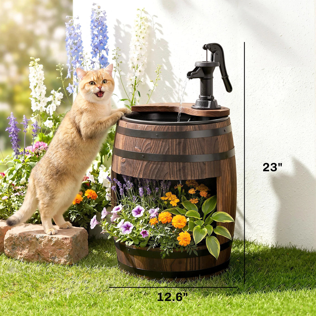Outsunny Wooden Water Pump Fountain For Garden And Patio Decor