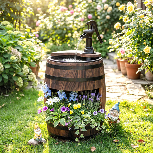 Outsunny Wooden Water Pump Fountain For Garden And Patio Decor