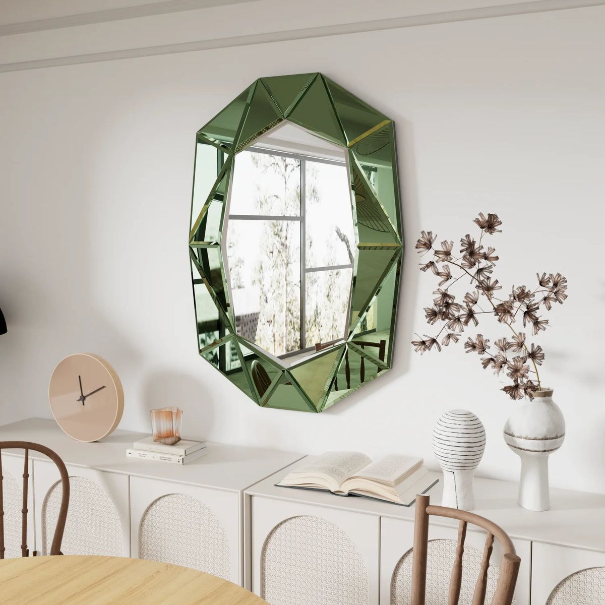 Asymmetrical Mirror Irregular Decorative Wall Mirror with Beveled Diamond Edge for Bedroom Living Room Entryway Hall Accent Mirror