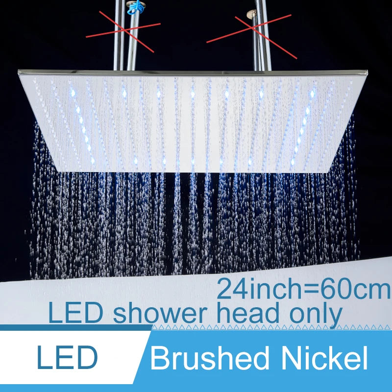 Shinesia LED Bathroom Shower Faucet 40*80cm Large Rainfall Waterfall Shower System Set Ceiling Mounted Black/Brushed Gold