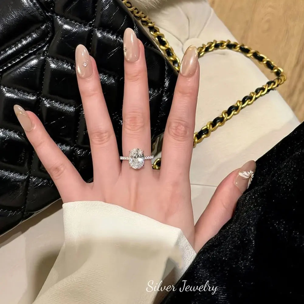 LYEE CYEE 925 Sterling Silve Gorgeous Shiny Moissanite Oval Stone Ring For Women Engagement Wedding Luxury High Quality Fine Jewelry