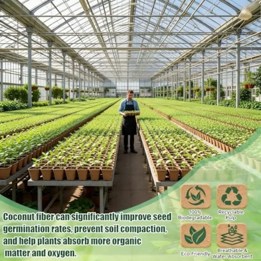 Garden germination container: biodegradable square peat pots 2.36 + compressed coir fiber soil, 500 sets bulk kit with planting