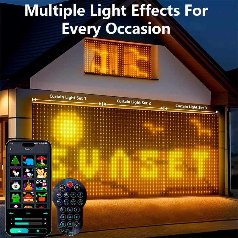 RGBIC Smart Curtain Lights LED String Lights APP Control Music Sync DIY Patterns Timer for Christmas Window Party Decor