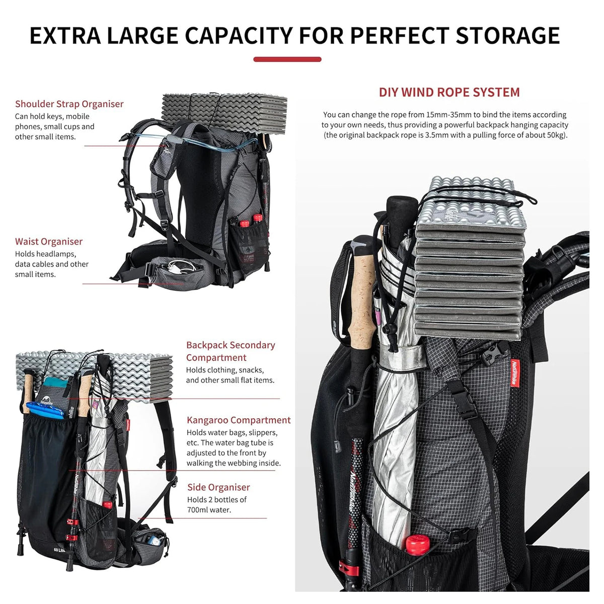 Naturehike Large Capacity Outdoor Hiking Backpack With Rain Cover