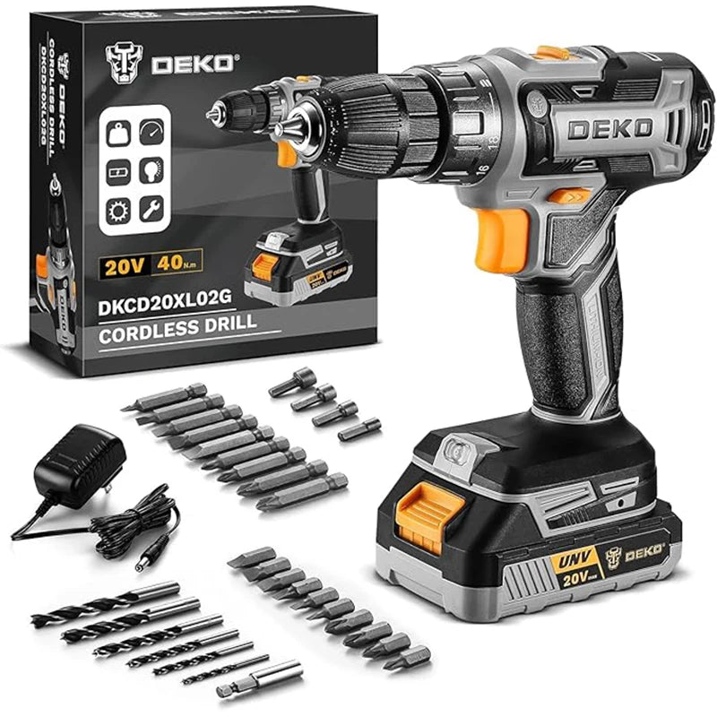DEKO Cordless Drill Driver Kit With Battery And Charger