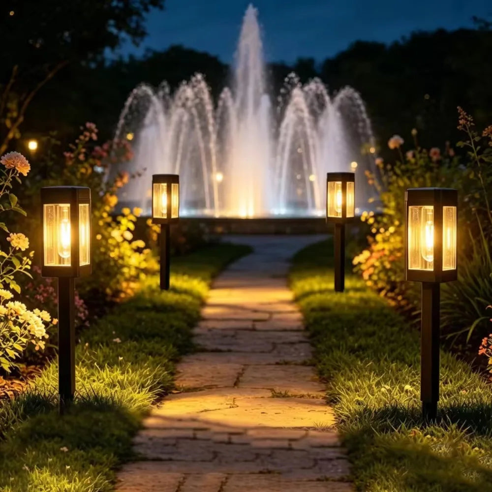 Upgraded Solar Panel Lawn Path Lights All Night Lighting Waterproof Outdoor Garden Walkway Yard Decorative Lamp 4Pack