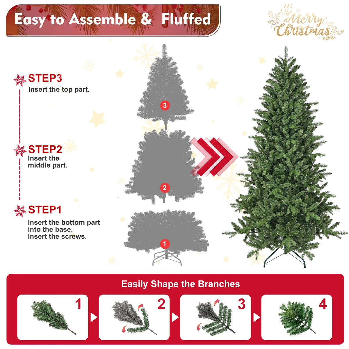 6ft Artificial Christmas Tree, 1168 PE+PVC Mixed Tips Full Lush Hinged Pine, Easy Assembly Holiday Tree with Sturdy Metal Stand for Indoor Decor, Green