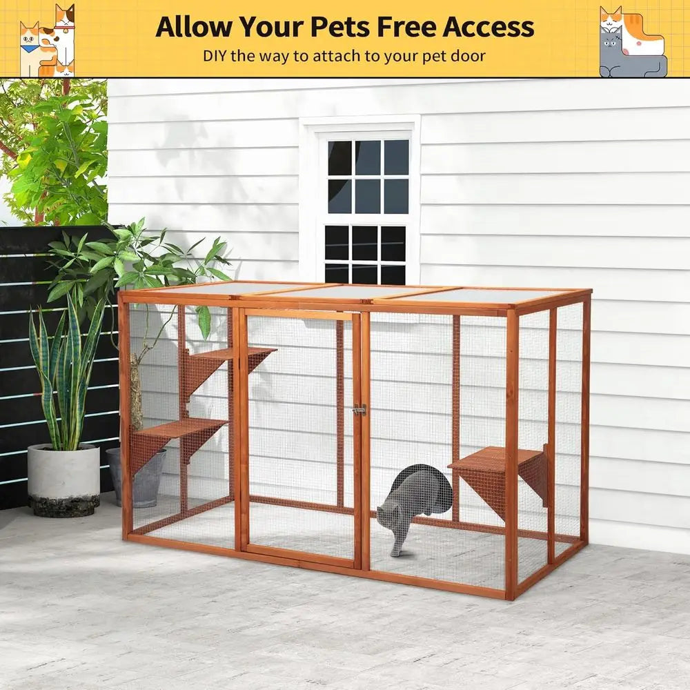 Catio Outdoor Cat Enclosure, 71" Large Catios or Cats Patio, Outside Cat Enclosures, Cattio with Waterproo Roo, Clearance Cat Ca