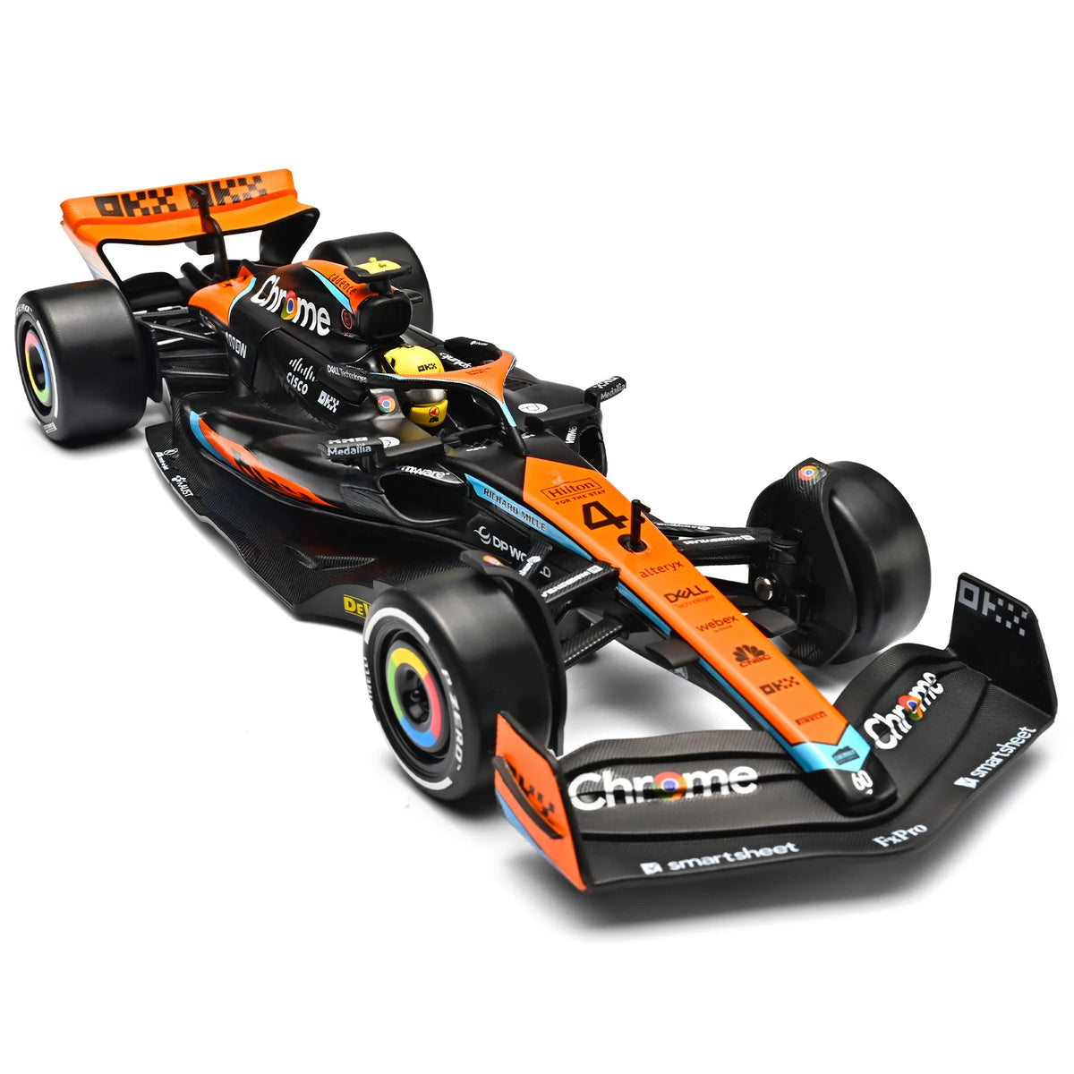 1:24 Scale McLaren MCL60 Diecast Alloy Model, 2023 Australian GP #4 Racing Car with Steering Wheels Base Collectible Display Gift