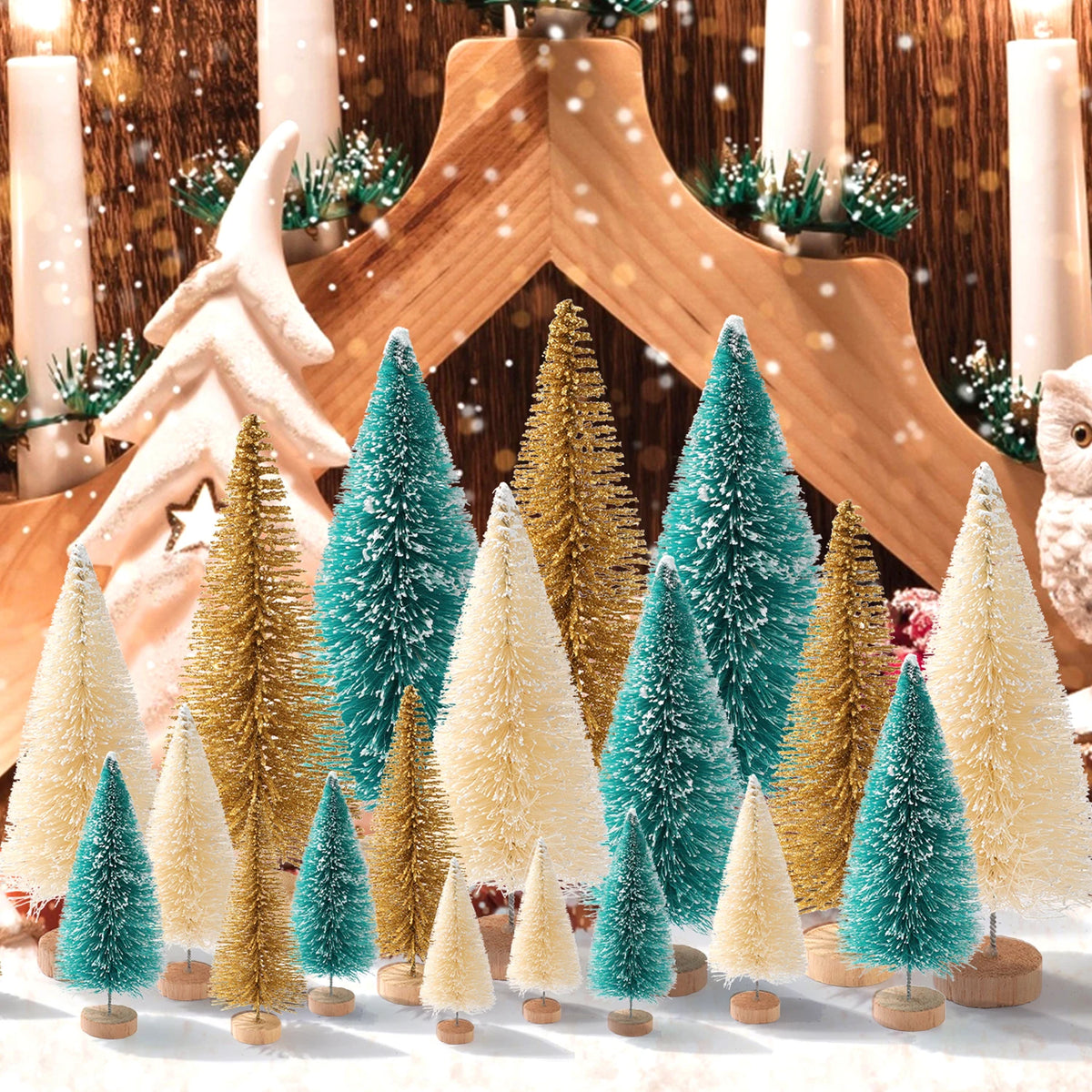 30pcs Mini Christmas Trees Artificial Christmas Tree Bottle Brush Trees with Wooden Base for Christmas Decor Party Home Table Craft Decorations (Silver,Green)