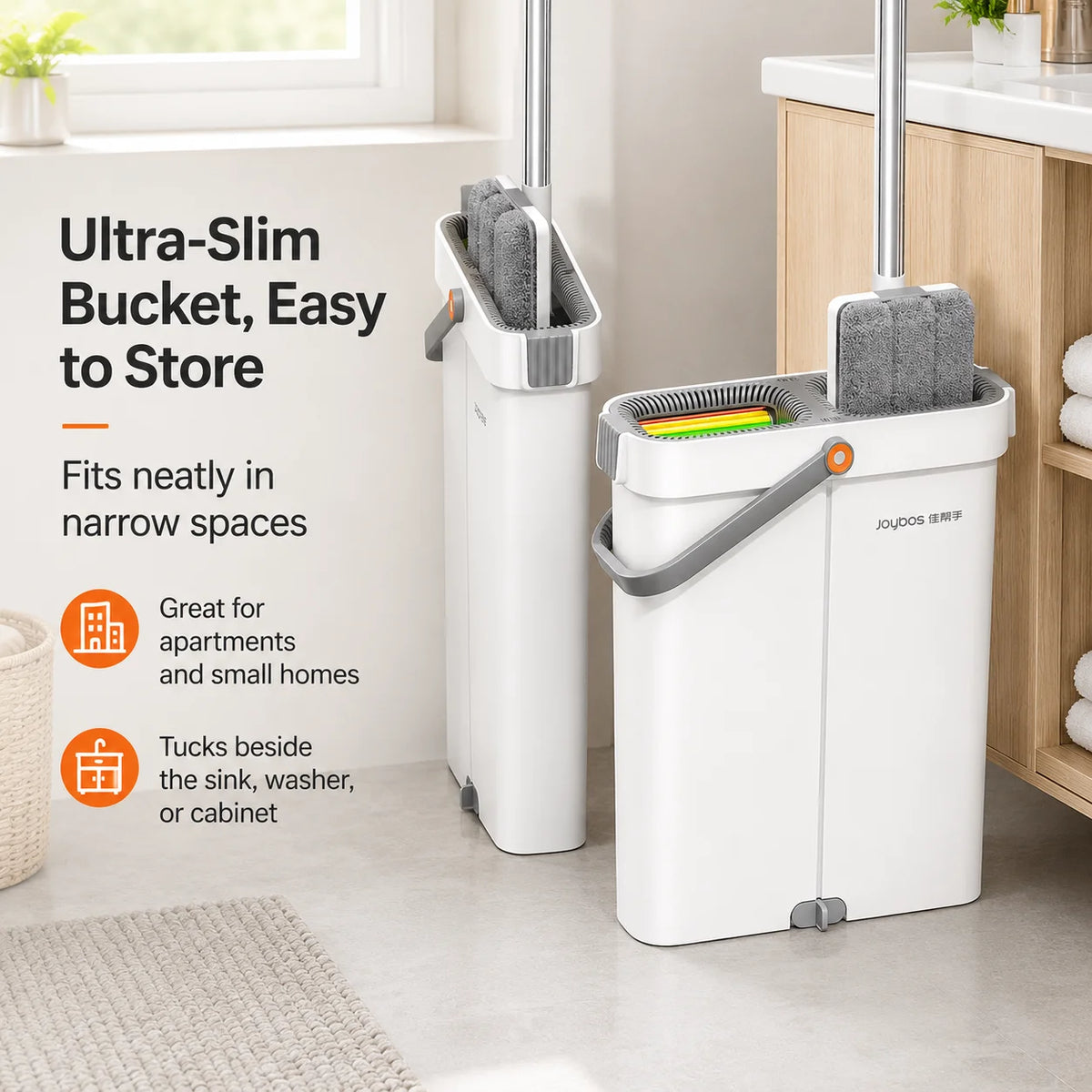 Joybos Ultra Slim Flat Mop Bucket Hands Free Cleaning System