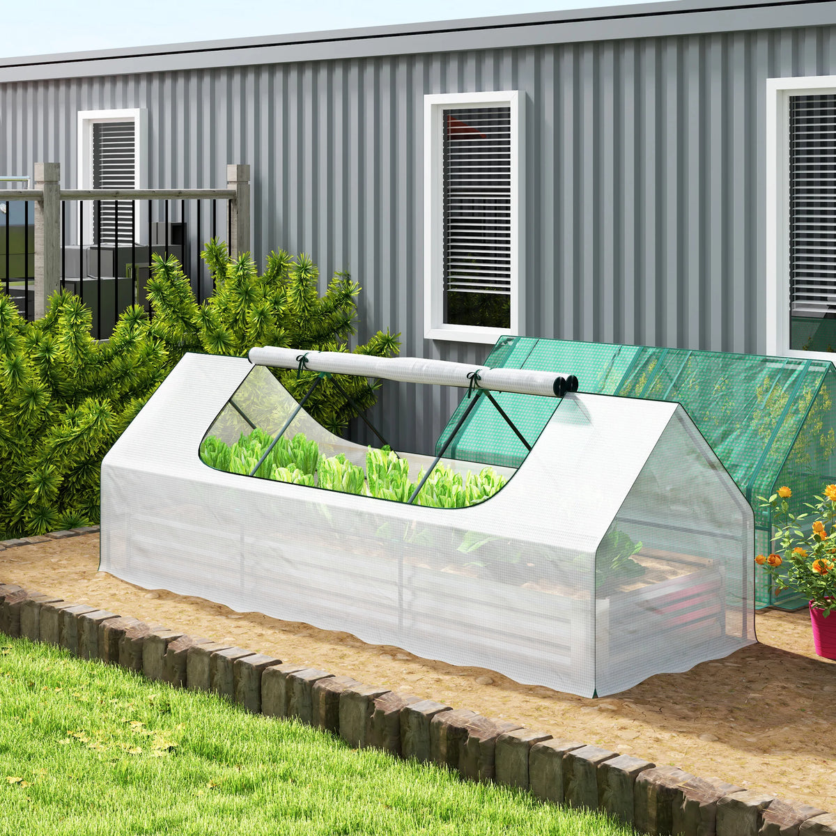 8.6 x 3 x 1ft Raised Garden Bed with Mini Greenhouse, White