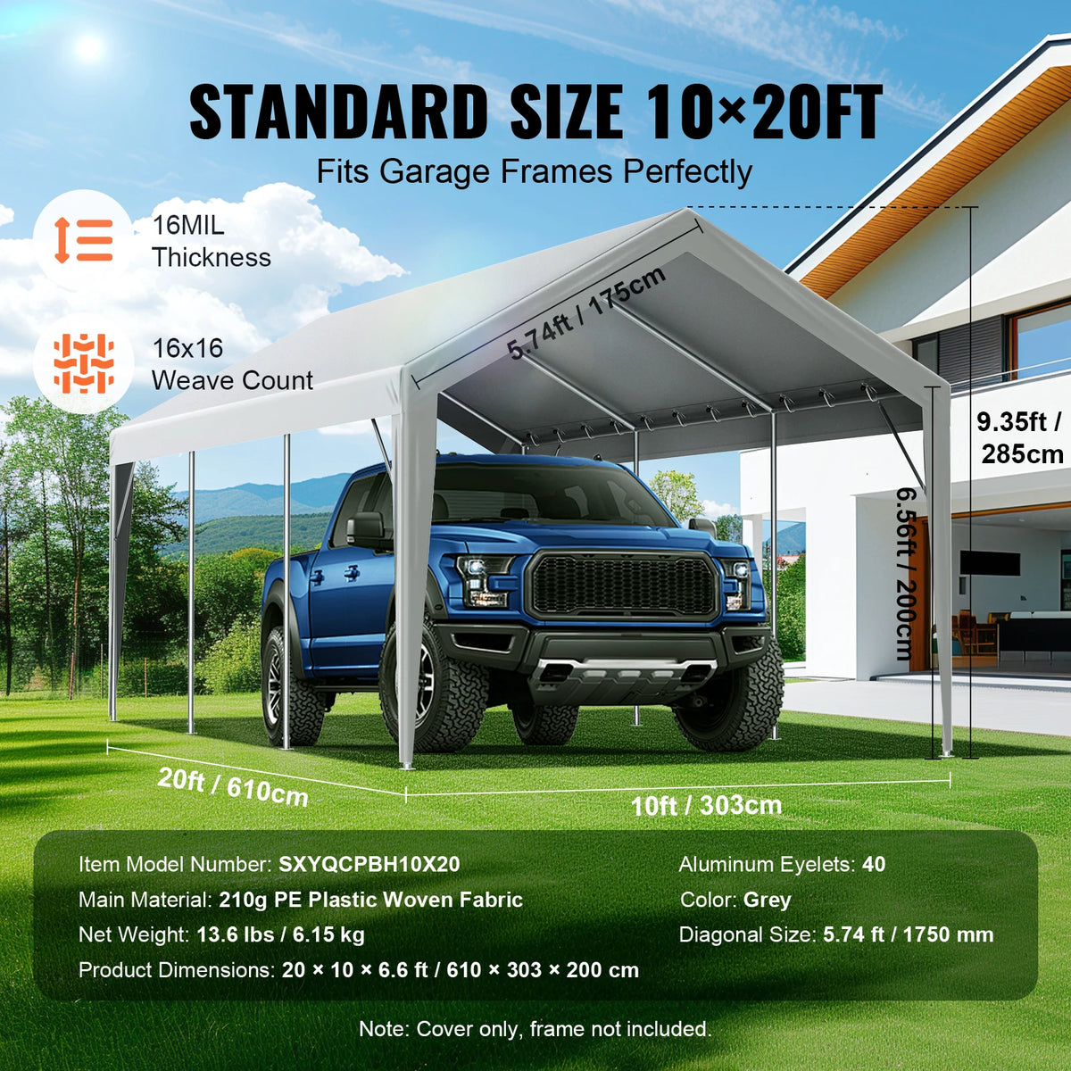 SucceBuy Replacement Carport Canopy Cover Waterproof UV Protected