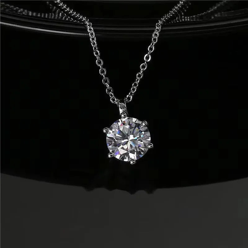 New 2ct Moissanite 925 Sterling Silver Necklace Pendant Chain Fine Jewelry for Woman Wedding Sparkling Classic Party Fashion